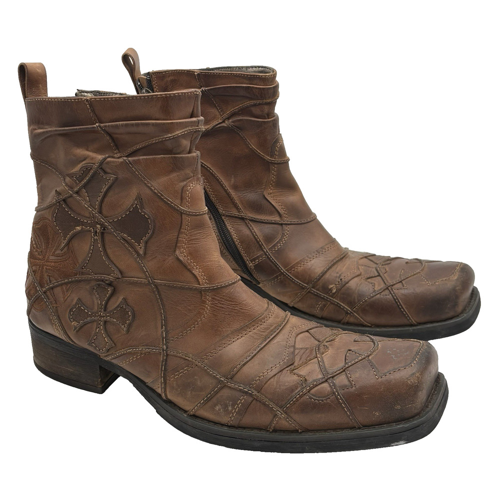 Lounge by Mark Nason - Men's 10.5 - Brown Leather, Side Zip -Biker Rock - 71867